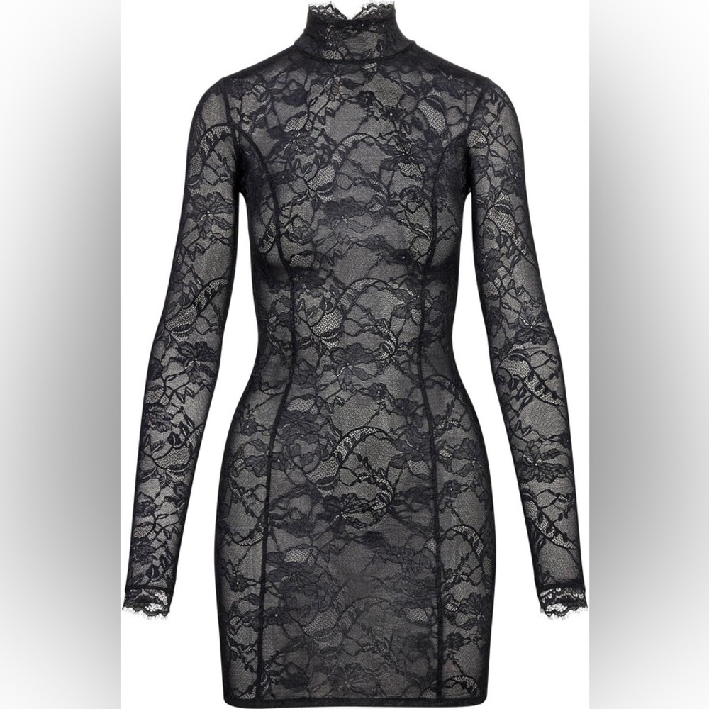 SKIMS LACE TURTLENECK DRESS Black XS NWT